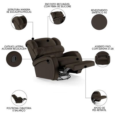 Poltrona Do Papai Reclinável Kalie Glider Giratória Fh9 Pu Marrom - Mpozenato
