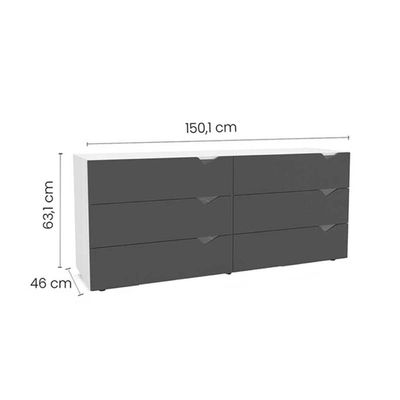 Cômoda de Quarto Porto c/ 6 Gavetas Branco/Cinza - Politorno
