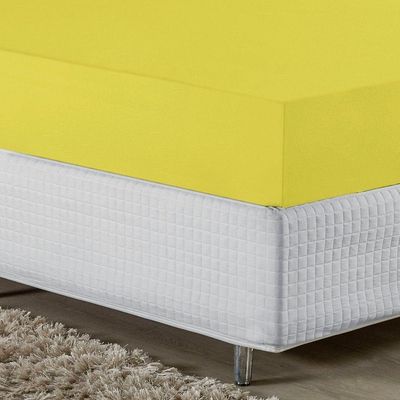 Lençol Com Elástico Queen Nobre 1 Peça 30cm De Altura Malha 100% Algodão - Amarelo