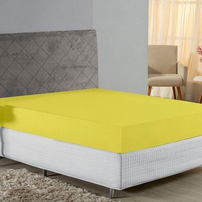 Lençol Com Elástico Queen Nobre 1 Peça 30cm De Altura Malha 100% Algodão - Amarelo