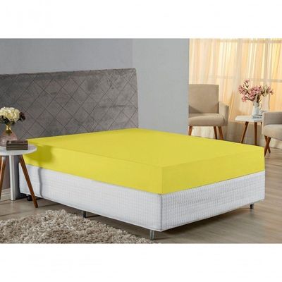 Lençol Com Elástico Queen Nobre 1 Peça 30cm De Altura Malha 100% Algodão - Amarelo
