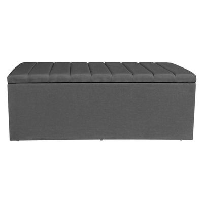 Kit Cabeceira E Calçadeira Recamier Baú Solteiro 0,90m Holanda Suede - Pallazio Cor Grafite