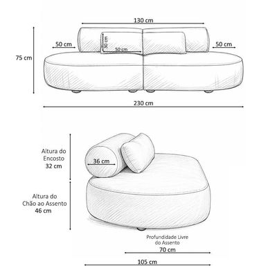 Sofá Orgânico Horizonte 4 Lugares 230cm Bouclé Terracota - Nexta Casa