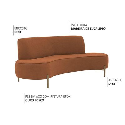 Sofá Orgânico 2 Lugares 150cm Argos Pés Ouro Fosco Linho Terracota - Nexta Casa