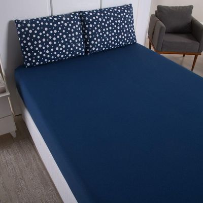 Jogo De Lençol Polly King 3 Peças Malha 100% Algodão Estampado Bolinhas - Azul Marinho