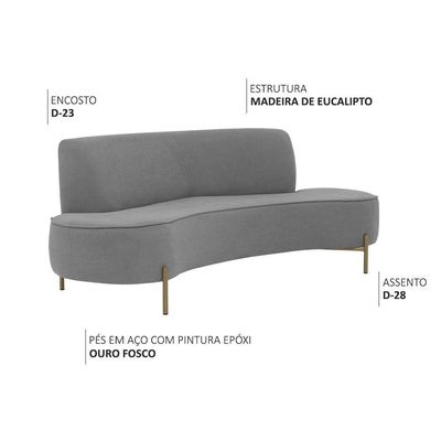 Sofá Orgânico 2 Lugares 150cm Argos Pés Ouro Fosco Linho Cinza - Nexta Casa