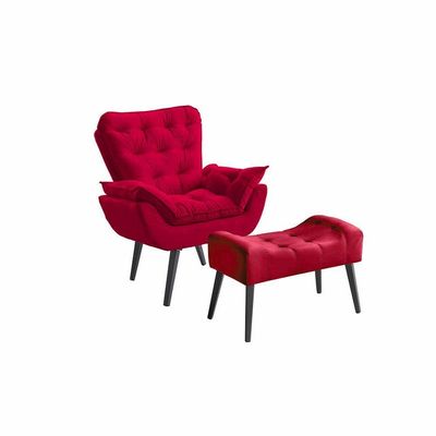 Kit Poltrona Luxo Com Puff Poltrona Com Puff Veludo Cinza De Casa Decor Estofados