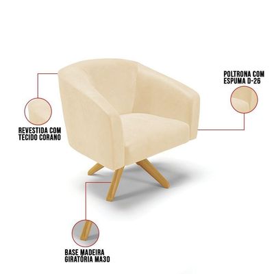 Kit 2 Poltronas Decorativas Stella Giratória Sintético PU Bege D'Rossi