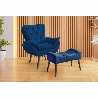 Kit Poltrona Luxo Com Puff Poltrona Com Puff Veludo Cinza De Casa Decor Estofados