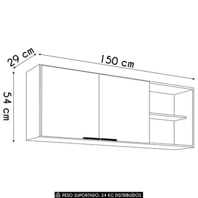 Armário De Cozinha Aéreo 150cm Pérola Z34 Preto - Mpozenato