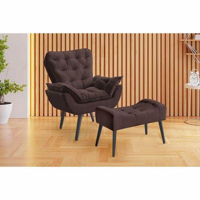 Kit Poltrona Luxo Com Puff Poltrona Com Puff Veludo Cinza De Casa Decor Estofados