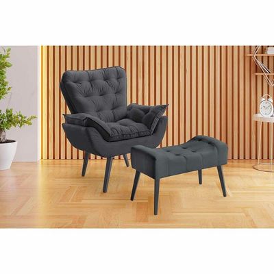 Kit Poltrona Luxo Com Puff Poltrona Com Puff Veludo Cinza De Casa Decor Estofados
