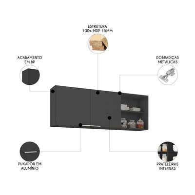 Armário De Cozinha Aéreo 150cm Pérola Z34 Preto - Mpozenato