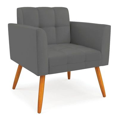 Kit 2 Poltronas Sala Elisa Decorativa Pés Palito Sintético Grafite D03 D'Rossi