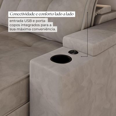 Sofá Retrátil Reclinável 4 Lugares Mônaco 1,96m Veludo Bege