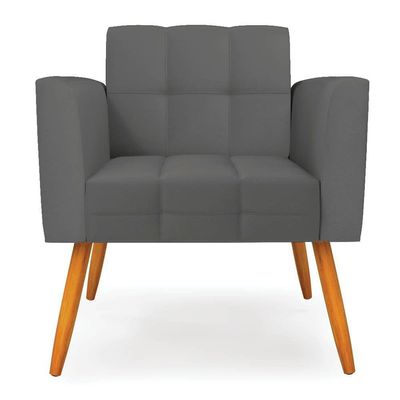 Kit 2 Poltronas Sala Elisa Decorativa Pés Palito Sintético Grafite D03 D'Rossi