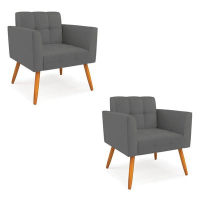 Kit 2 Poltronas Sala Elisa Decorativa Pés Palito Sintético Grafite D03 D'Rossi