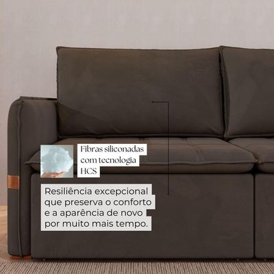 Sofá Cama Retrátil 4 Lugares Bárbara 2,60m Veludo Marrom