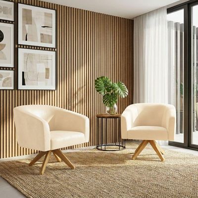 Kit 2 Poltronas Decorativas Stella Giratória Sintético PU Bege D'Rossi