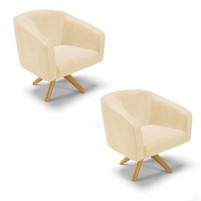 Kit 2 Poltronas Decorativas Stella Giratória Sintético PU Bege D'Rossi