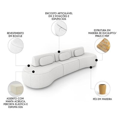 Sofá 4 Lugares 366cm Orgânico Mellanie Boucle Cru Z32 - Mpozenato