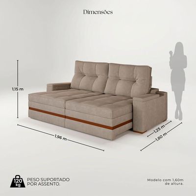 Sofá Retrátil Reclinável 4 Lugares Mônaco 1,96m Veludo Bege