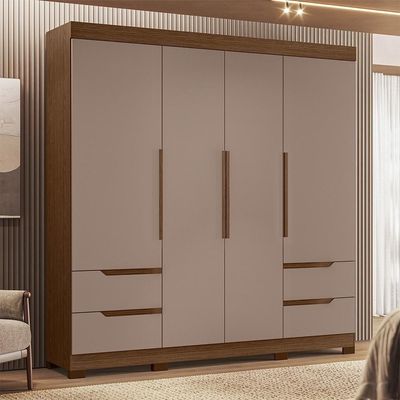 Guarda Roupa Casal Vivacce 4 Portas E 4 Gavetas Nogueira-capuccino - Móveis Albatroz