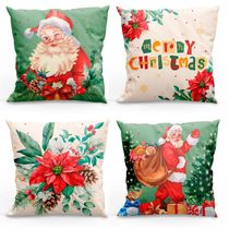 Kit Com 4 Capas De Almofadas Estampadas Natalinas 45cm X 45cm - Verde