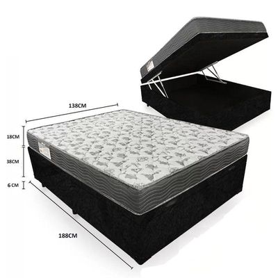 Cama Box Baú Casal Suede + Colchão De Espuma D33 - Sereneprime - 138cm Preto