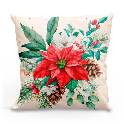 Kit Com 4 Capas De Almofadas Estampadas Natalinas 45cm X 45cm - Verde