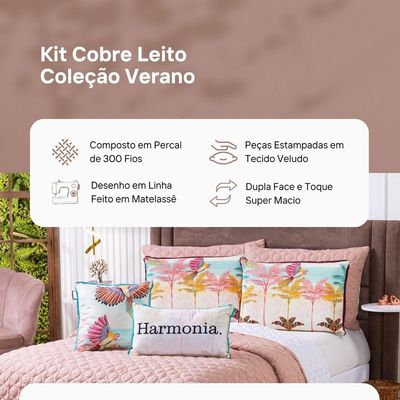 Kit Cobre Leito Colcha King Verano Com Almofadas Estampadas 07 Peças - 300 Fios Matelado