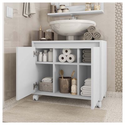 Kit Conjunto Gabinete Clean Armario Banheiro Espelho Caemmun Branco