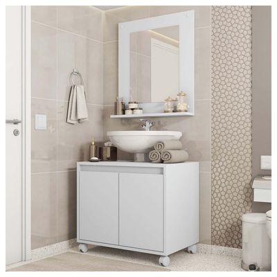 Kit Conjunto Gabinete Clean Armario Banheiro Espelho Caemmun Branco