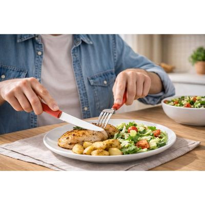 Faqueiro Inox 26 Peças Vermelho Jogo Talheres Cozinha Mesa Churrasco Completo