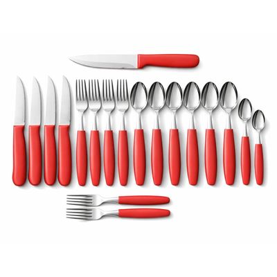 Faqueiro Inox 26 Peças Vermelho Jogo Talheres Cozinha Mesa Churrasco Completo