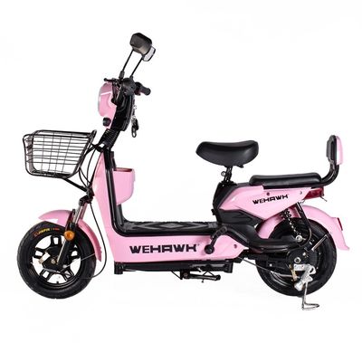 Bicicleta Elétrica 500W Basket Wehawk Bateria Chumbo Removível 48V 12Ah Autopropelido Rosa