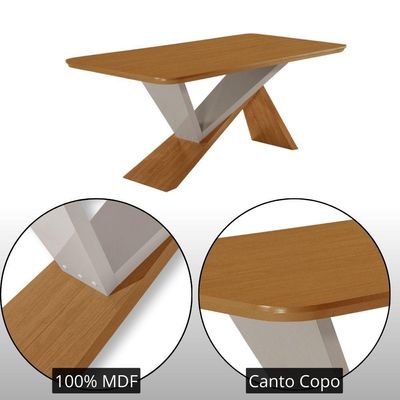 Mesa De Jantar Yasmin 180cm Tampo Mdf Com 6 Cadeiras Carol Veludo Capuccino/naturale/off White