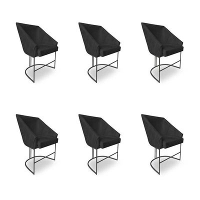 Kit 6 Poltronas Luxo Alana Suede Preto Base Ferro Preto - Pallazio
