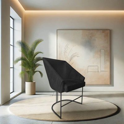 Kit 6 Poltronas Luxo Alana Suede Preto Base Ferro Preto - Pallazio