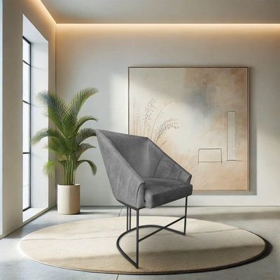 Kit 6 Poltronas Luxo Alana Suede Grafite Base Ferro Preto - Pallazio