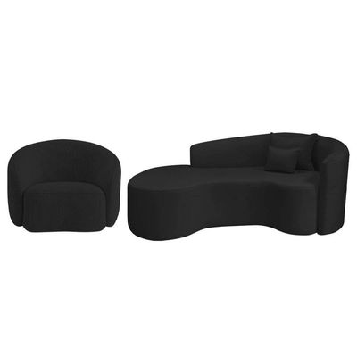 Kit Recamier Curvo Sala De Estar Inglaterra 180cm Lado Esquerdo E Poltrona Orgânica Bouclé Preto