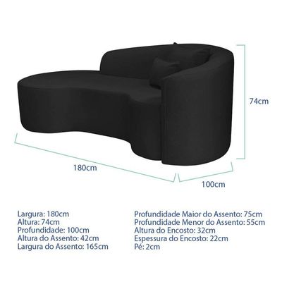 Kit Recamier Curvo Sala De Estar Inglaterra 180cm Lado Esquerdo E Poltrona Orgânica Bouclé Preto