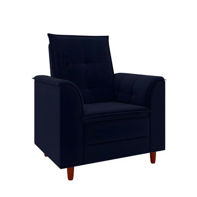 Poltrona Amamentação Confortável Com Puff Ivy Suede Azul Marinho