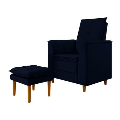 Poltrona Amamentação Confortável Com Puff Ivy Suede Azul Marinho
