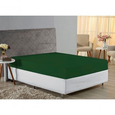 Lençol Com Elástico Casal Nobre Viúva 1 Peça 30cm De Altura Malha 100% Algodão - Verde-bandeira