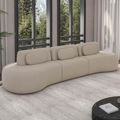 Sofá 4 Lugares 326cm Orgânico Mellanie Veludo Bege Z32 - Mpozenato