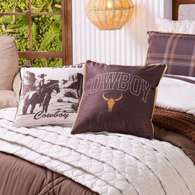 Kit Cobre Leito Colcha Queen Com Almofadas Estampadas 07 Peças - Dupla Face Percal 300 Fios Matelado