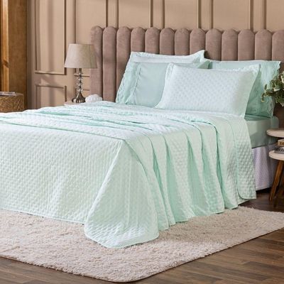 Kit Cobre Leito Colcha King Sublime Com Fronhas 03 Peças - Percal 300 Fios Toque De Pluma, Verde