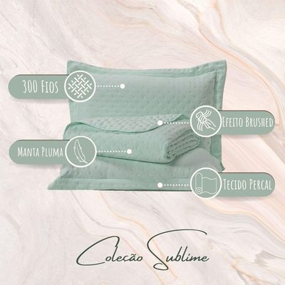 Kit Cobre Leito Colcha King Sublime Com Fronhas 03 Peças - Percal 300 Fios Toque De Pluma, Verde