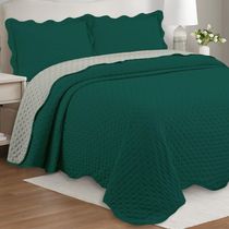Kit Cobre Leito Colcha Colour Queen 3 Peças Percal 300 Fios Dupla Face Verde Petróleo 100% Poliéster